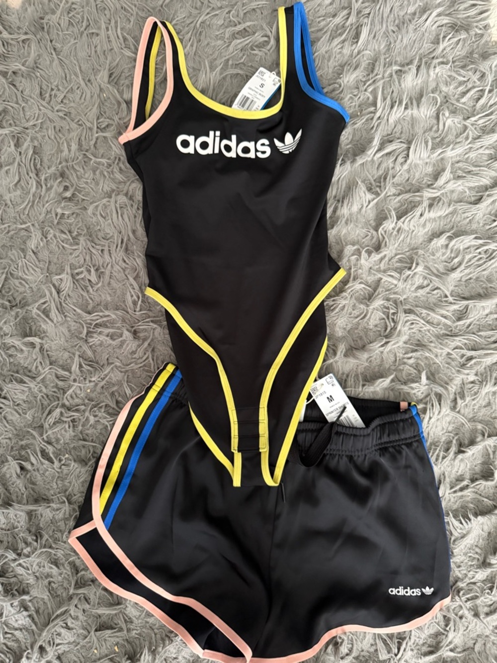 adidas Black Shorts with Yellow, Blue & Pink Trim